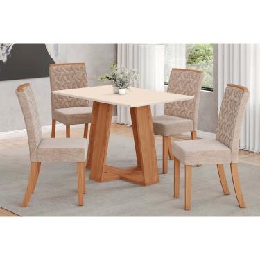Imagem de Conjunto: Mesa de Cozinha Lins c/ Tampo Reto Madeirado 120x80cm e 4 Cadeiras Esther Nature/Linho Creme - Henn