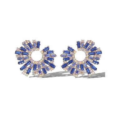 Imagem de Jessica Simpson Brincos femininos ousados de círculo azul – Joias modernas em tom dourado com pedras brilhantes