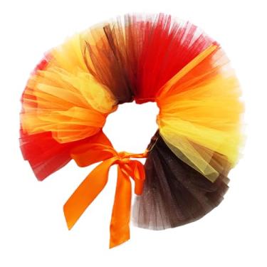 Imagem de Vestido tutu de Halloween para cães e gatos – Fantasia de tule ajustável para animais de estimação, saia tutu de animais pequenos para celebrações de festa de Ação de Graças (tutu laranja e amarelo
