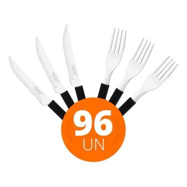 Imagem de Jogo Facas E Garfo Leme 96Pç Inox Cabo Preto Pbag Tramontina