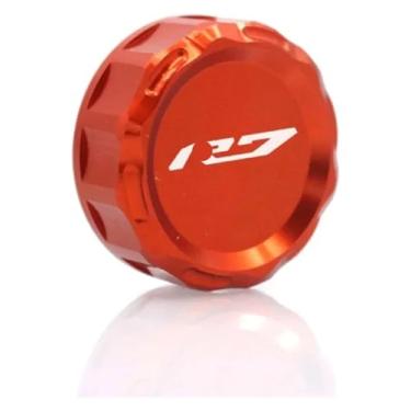 Imagem de Tampa do tanque de fluido do reservatório de freio de alumínio CNC, tampa do copo de óleo, acessórios de motocicleta compatíveis com Y&AMAHA YZF-R7 YZF R7 Y (laranja)