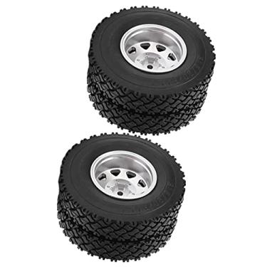 Imagem de Domary RC Liga de Alumínio Traseiro Roda Cubo Jantes, Pneus Largos Com Melhor Aderência, para Tamiya 1/14 Trator, Caminhão Basculante, Reboque (Prata)