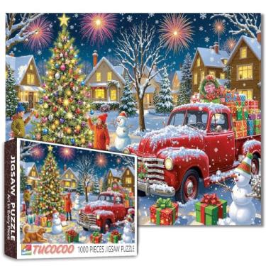 Imagem de Quebra-cabeça de 1000 peças para adultos, decoração de menino e menina, quebra-cabeça de árvore de Natal, caminhão de 1000 com presentes, 50 x 68 cm, boneco de neve, faça você mesmo, artesanato, arte