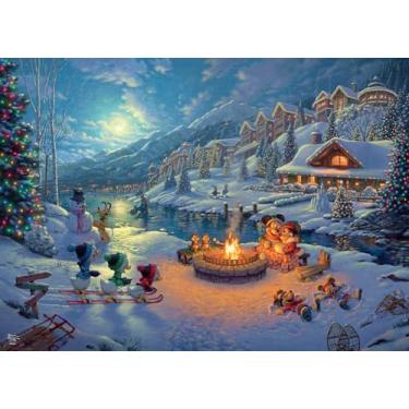 Imagem de Ceaco - Thomas Kinkade Disney Holiday Quebra-cabeças de 1000 peças, Mickey e Minnie Christmas Lodge