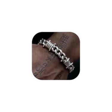 Imagem de ChainsHouse Pulseira de arame farpado, corrente de elos cubanos para homens, corrente de mão gótica punk espinhos de aço inoxidável, joias hip hop, 7 mm/9 mm de largura, 17,8 cm a 21 cm de comprimento