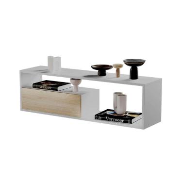 Imagem de Estante Rack Para Tv Sala Quarto Roma Branco Com Carvalho