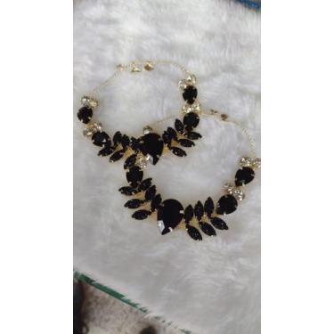 Imagem de Cabedal de chinelo preto e dourado - Viviane Acessórios, Preto