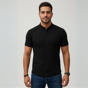 Imagem de Camiseta Masculina Manga Curta Raglan Modelo Henley Premium - Ekko, Pr