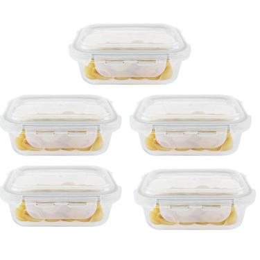 Imagem de Kit 5 potes hermético vidro marmita micro-ondas 1520ml