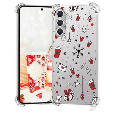 Imagem de XIMIZU Capa de celular de Natal para Samsung Galaxy S24 Plus, capa protetora de TPU macio e cristalino, antiarranhões, antiqueda, à prova de choque/coração de amor, feliz ano novo, projetada para
