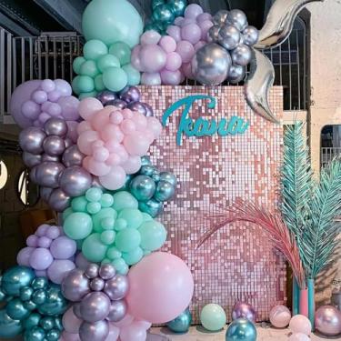 Imagem de 164 pçs kit de guirlanda de balões de sereia cauda de balões arco decoração de festa com balões metálicos roxos rosa e azuis para meninas pequena sereia Ariel aniversário decoração de festa sob o mar suprimentos para chá de bebê