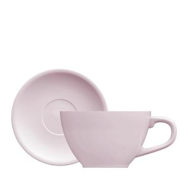 Imagem de Xícara e pires para cappuccino em porcelana, modelo Cafeteira Pró, Oval, 200 ml, Germer, Rosa