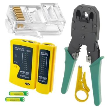 Imagem de Kit Ferramentas Rede RJ45, 100 Conectores, Alicate de Crimpar, Testador, Decapador