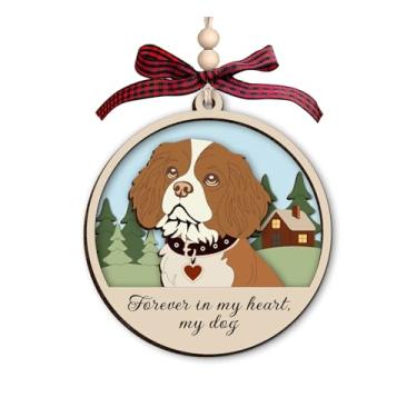 Imagem de Enfeite memorial Forever in My Heart Cavalier King Charles Spaniel - Decoração de árvore de Natal de madeira de 3 camadas - Ornamento rústico de férias em estilo fazenda - Ornamento de perda de