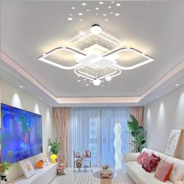 Imagem de Luminária de teto LED para sala de estar com controle remoto regulável 3000K-6000K Luminária de teto de metal acrílico Iluminação para quarto Sala de jantar Quarto infantil Corredor Lustre d
