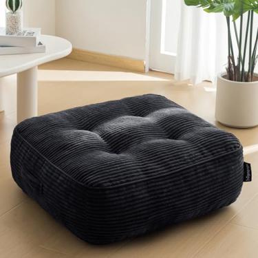 Imagem de Almofada de chão lavável de 20 cm para adultos, almofada de meditação, assento quadrado grande, capa de veludo cotelê tufado removível, para sala de estar ou ioga, 55 x 55 cm, lavável na máquina