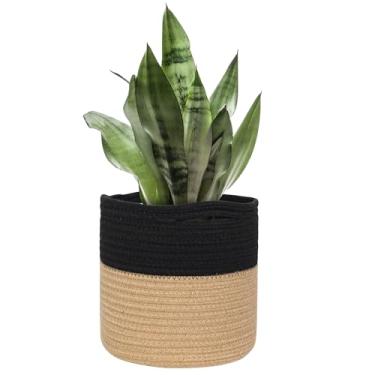 Imagem de MEGASKET Cesta de vime interna, vaso de 20,3 x 20,3 x 20,3 cm, cesta de corda de algodão emendado de juta, vaso de até 17,8 cm, capa de vaso de flores de tecido moderno, plantadores internos de piso