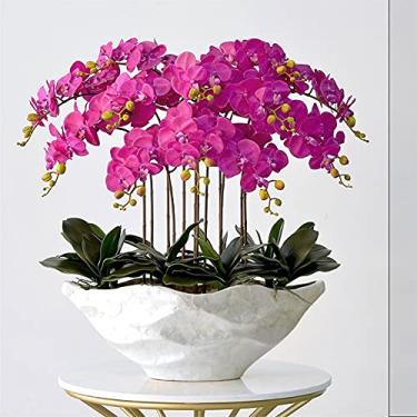 Imagem de DCYEQRQ Flor artificial em vaso grande orquídea artificial com vaso flor falsa Phalaenopsis plantas falsas para decoração de sala de estar em casa branca, amarela 72 cm planta artificial flor