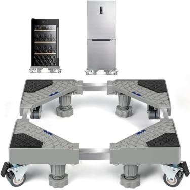 Imagem de Suporte Maquina de Lavar com Roda Universal, Suporte para Geladeira com Rodinha, Suporte de Lavadora e Secadora com Almofadas Antivibração, Suporte Reforçado Ajustável para Geladeira