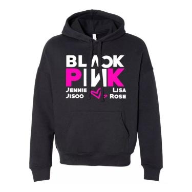 Imagem de Moletom preto rosa coreano de algodão K-pop para mulheres