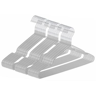 Imagem de gofuch Cabides de metal ultrafinos, pacote com 30 cabides antiderrapantes revestidos de PVC que economizam espaço para armário, 41 cm de largura para ternos, vestidos, jaquetas (cinza)