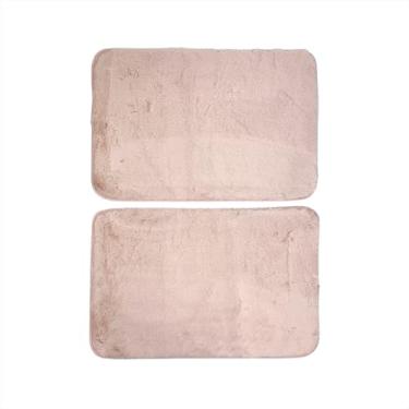 Imagem de Kit 2 Tapetes Felpudo Retangular Banheiro Antiderrapante Capacho Versátil Decoração Casa Rosa