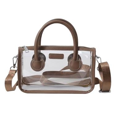 Imagem de WREWING Bolsa transparente para estádio aprovada em PVC para mulheres, bolsa transversal, bolsa de ombro para eventos, shows, viagens diárias, Marrom, Mini, Moderno