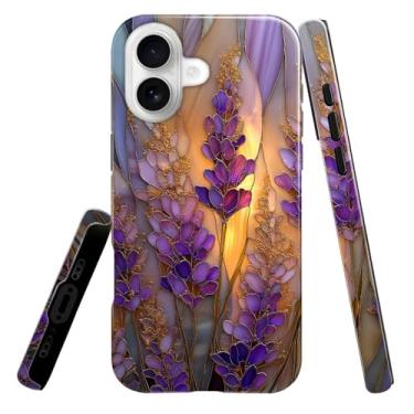 Imagem de heindiy Compatível com iPhone 17, capa brilhante proteção completa à prova de choque anti-arranhões capa de TPU, capas para homem mulher vitral lavanda em flor