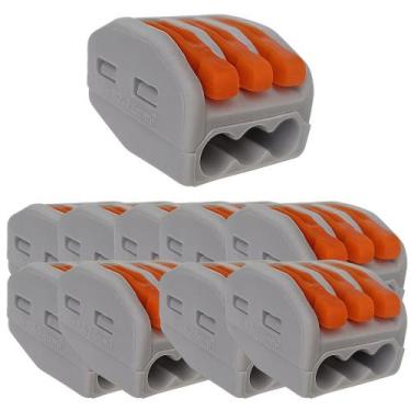 Imagem de Kit 10 conector emenda kv222-413 3 vias cabos 0,08-2,5mm - SIBRATEC