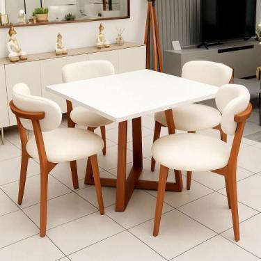 Imagem de Mesa de Jantar 90cm Quadrada com 4 Cadeiras Base em Madeira Natural - 