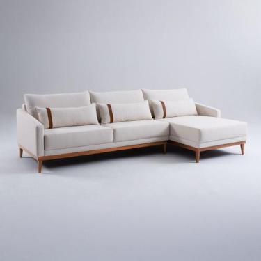 Imagem de Sofá Living Fixo com Chaise Direito 4 Lugares 290cm Lisboa com Almofad
