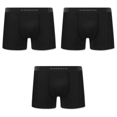 Imagem de Kit 3 Cuecas Boxer Selene Sem Costura Tamanho Especial Masculino - Preto