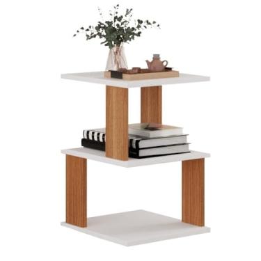 Imagem de Mesa Lateral E Canto De Sofá Mesinha Apoio Aparador Sala Cabeceira Quarto (Branco + Freijó)