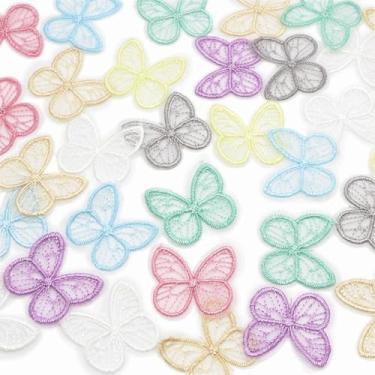 Imagem de 160 peças de apliques de organza de renda de borboleta, aplique bordado em forma de borboleta, borboletas coloridas costuradas no tecido, adesivos para roupas, clipe de cabelo, vestido de noiva