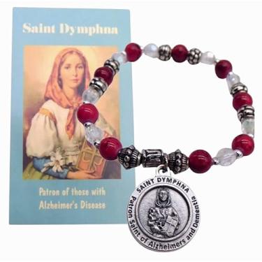 Imagem de Westmon Works Pulseira elástica St Dymphna Conjunto de berloques de santa de cura e contas de vidro, acessório com cartão de oração de Alzheimer, feito na Itália, One Size Fits All, Metal, Sem Pedra