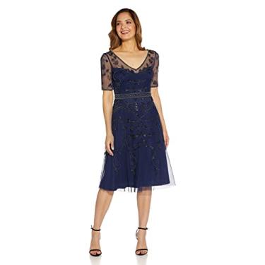 Imagem de Adrianna Papell Vestido midi feminino com contas, Azul-marinho claro, 42