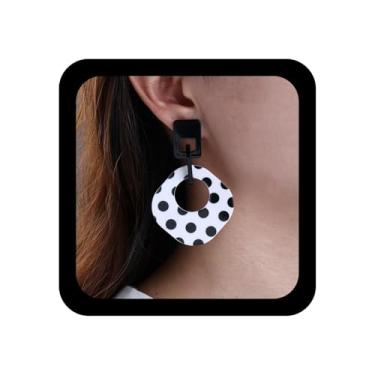 Imagem de Ximdble Brincos vintage grandes de acrílico quadrado boho branco de bolinhas brincos quadrados de bolinhas brincos de acrílico Statemrnt resina pingente para mulheres, Zinco, Sem pedra preciosa