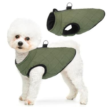 Imagem de SCENEREAL Colete de inverno para cães com arnês embutido, jaqueta quente para cães pequenos e médios, casacos de clima frio com zíper, colete acolchoado de lã à prova de vento roupas de neve para