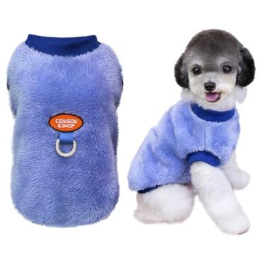Imagem de Izefia Suéter de cachorro roupas roupas de lã de lã com alça de coleira inverno quente moletom macio pijama fofo padrão caubói colete suéter para cães pequenos gato médio azul P
