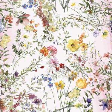 Imagem de VEELIKE Breezy Wildflowers Papel de parede floral vintage para quarto de meninas banheiro 48 x 39 cm, papel de parede com flores removíveis, autoadesivo, papel de parede para contato floral
