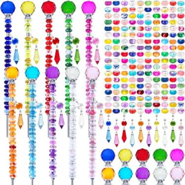 Imagem de Exway 247 kits de estaca de jardim com contas de varinha de fada DIY com várias contas de orifício grande, 10 hastes roscadas de cristal e pingentes de cristal cintilante para decoração interna ao ar