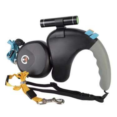 Imagem de Guia Dupla Retrátil para Cachorros com LED, 3 Metros, Rotação 360 Graus, Coleira com Lanterna, Ideal para Passeios Noturnos, 22cm x 12.7cm (Preto)