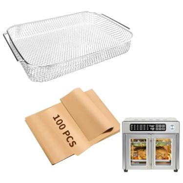 Imagem de SIUDANGKA Cesta de fritadeira a ar com papel manteiga, acessórios de fritadeira a ar compatíveis com Emeril Lagasse 26 Qt porta francesa e forno torradeira de aço inoxidável 360 todos os dias