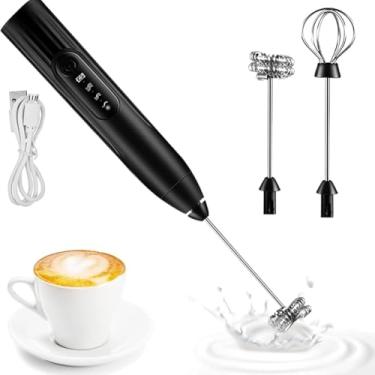 Imagem de Mini Mixer Portátil Batedor USB Recarregável Misturador Elétrico 3 Velocidades, com 2 Pontas em Aço Inox, 17cm, Espumador de Leite e Café, Batedor de Ovos, para Molhos, Whey e Outras Bebidas