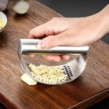 Imagem de Espremedor de alho, picador de alho de aço inoxidável, ferramenta trituradora para picar cebolas, gengibre, frutas, salada