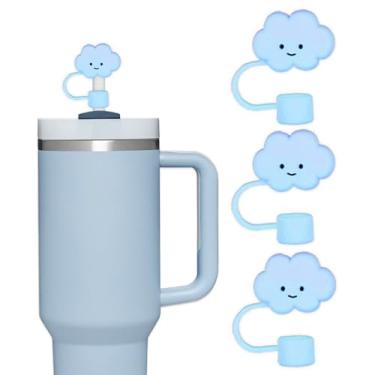 Imagem de 3 peças de tampas de palha para copo Stanley, tampas de canudo de silicone reutilizáveis à prova de poeira compatíveis com Stanley 30 & 1,134 g copos com alças, 0,4 polegadas/10 mm para canudos (nuvem