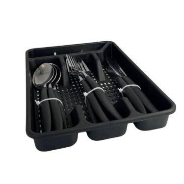 Imagem de Conjunto Talheres Faqueiro Aço Inox 17 Peças com Porta Talher (Preto)