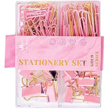 Imagem de Kit Office VMP Pote com 155 peças na cor Rosa – Linha Candy Colors & Gold – Clips, Prendedores, Alfinetes – Acessórios de Papelaria para Estudos e Organização