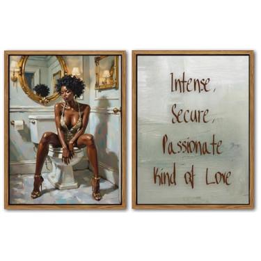 Imagem de RIJDOJLK: Conjunto de 2 peças de arte de parede de banheiro de menina negra de luxo, impressão de pôster sensual afro-americano, arte de parede afro-americana, para banheiro