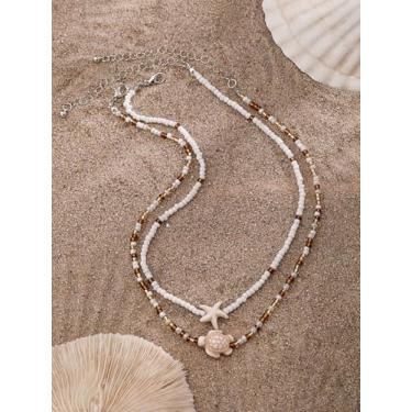 Imagem de Contas de arroz branco, conchas e estrelas do mar, tornozeleiras pendentes de imitação de pérolas para uso diário e férias, One Size, Pérola sintética, Sem Pedra Preciosa